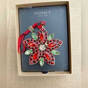 New But Flawed MONET Christmas Poinsettia Ornament